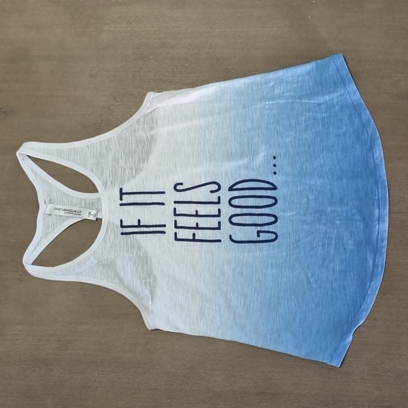 Lorna Jane Tops - Lorna Jane, ombre blue and white singlet, inspirational quote, size small